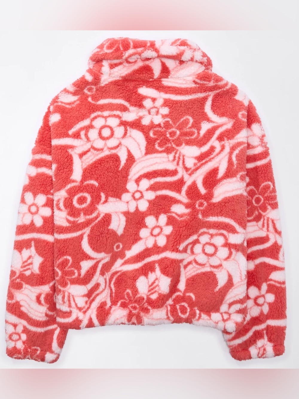American Eagle Red/White Bear Hug Cozy Sherpa Zip Jacket Size Med Oversized Fall - Picture 6 of 13